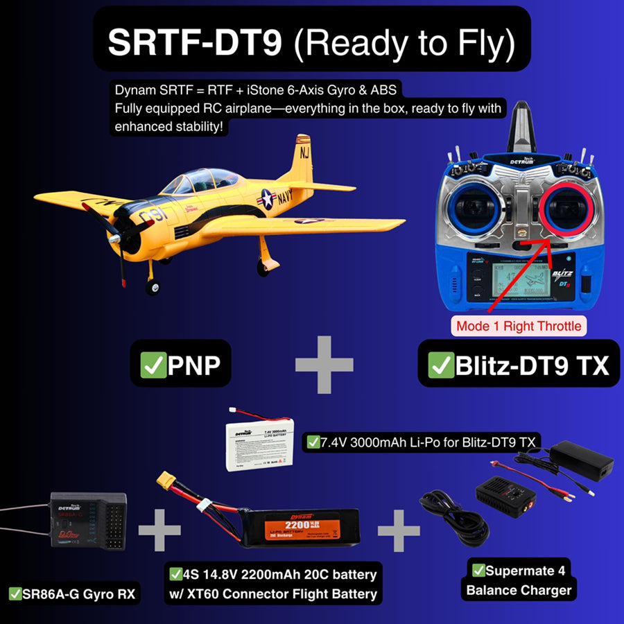 Dynam T-28 Trojan V2 Yellow 4S RC Warbird 1.3m w/ Flaps