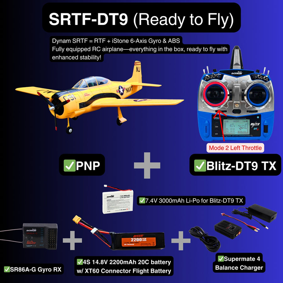 Dynam T-28 Trojan V2 Yellow 4S RC Warbird 1.3m w/ Flaps