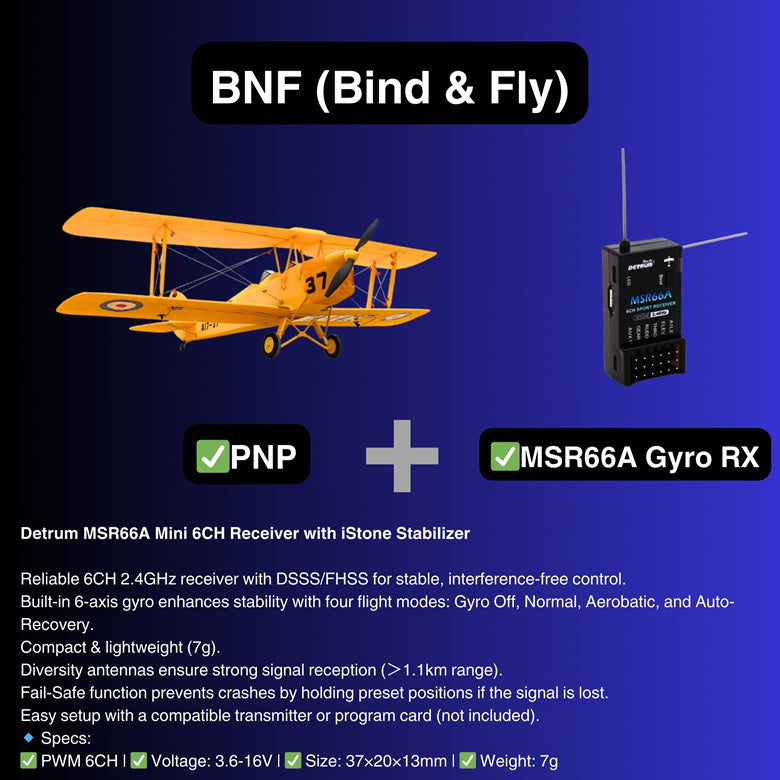 Dynam Tiger Moth DH. 82 V2 Yellow 4S RC Biplane 1.3m Wingspan