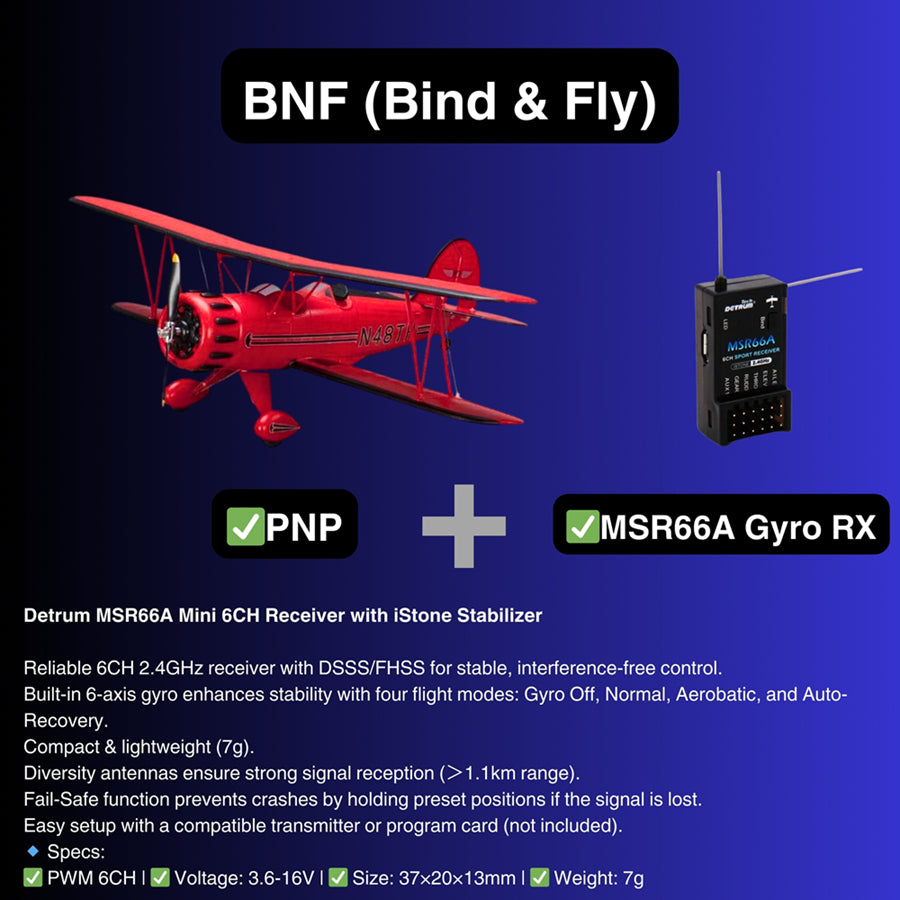 Dynam Red 1.3m Waco YMF-5D V2 4S RC Biplane Wingspan