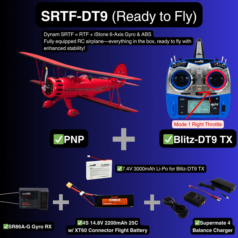 Dynam Red 1.3m Waco YMF-5D V2 4S RC Biplane Wingspan