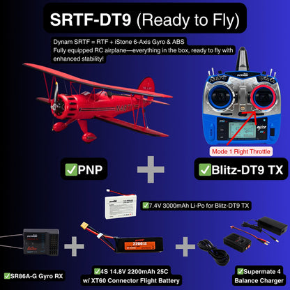 Dynam Red 1.3m Waco YMF-5D V2 4S RC Biplane Wingspan