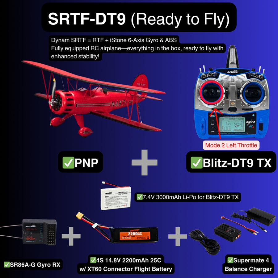 Dynam Red 1.3m Waco YMF-5D V2 4S RC Biplane Wingspan