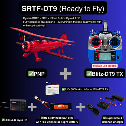 Dynam Red 1.3m Waco YMF-5D V2 4S RC Biplane Wingspan