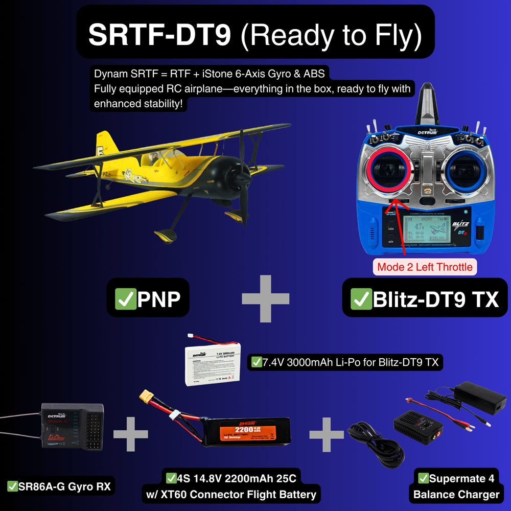 Dynam Pitts Python Model 12 Yellow 4S RC 3D Foam Aerobatic Sport Biplane