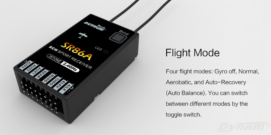 Detrum Black Blitz-DT9 9CH Smart Programming/Telemetry RC Transmitter w/ iStone SR86A Stabilizer Receiver