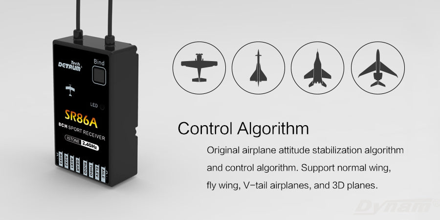 Detrum Black Blitz-DT9 9CH Smart Programming/Telemetry RC Transmitter w/ iStone SR86A Stabilizer Receiver