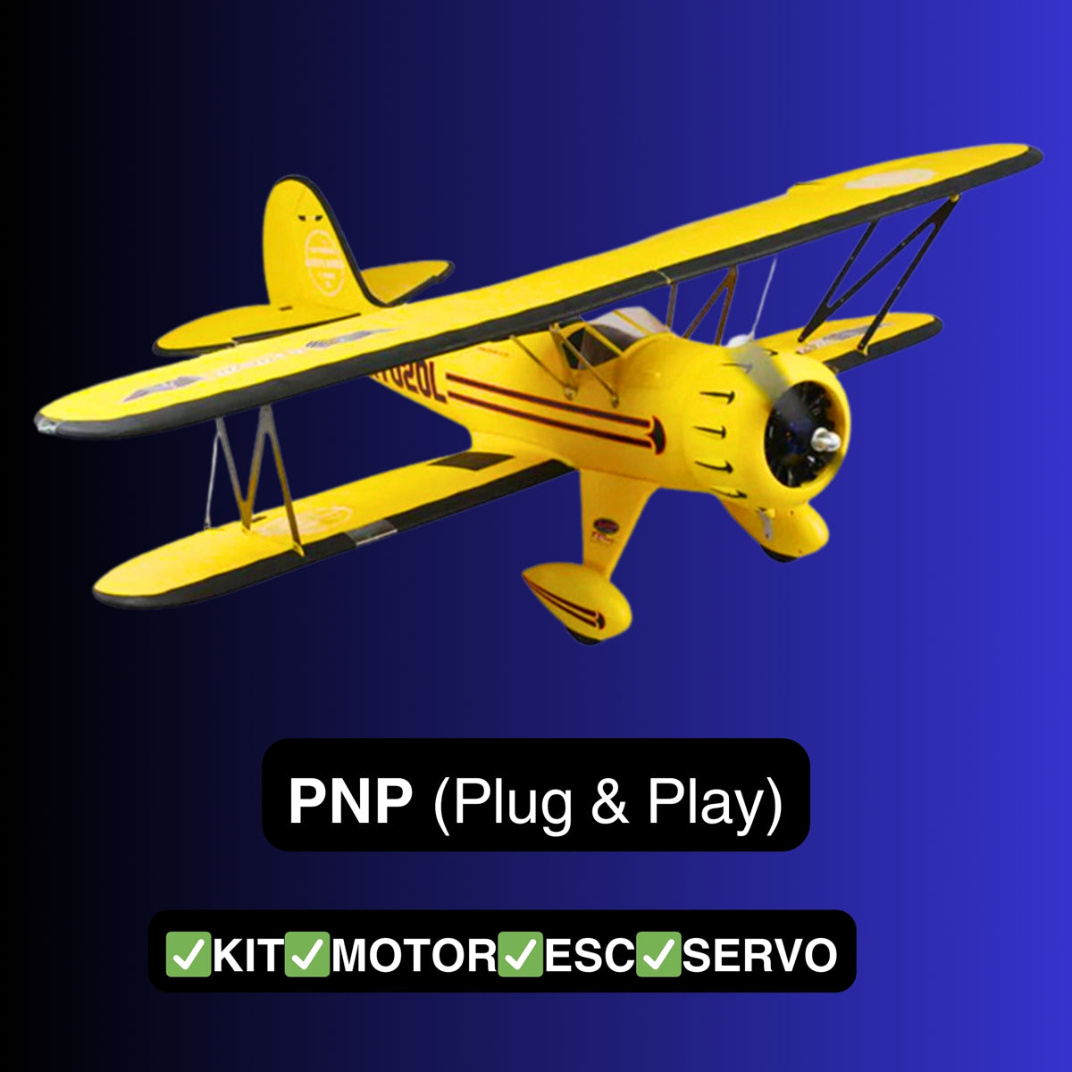 Dynam Yellow Waco YMF-5D V2  4S RC Biplane 1.3m Wingspan